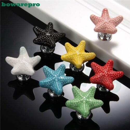7pcs Starfish Style Ceramic Door Knob Room Children Cupboard Cabinet Suitable Knobs Drawer Furniture Pull Handle Chromatic