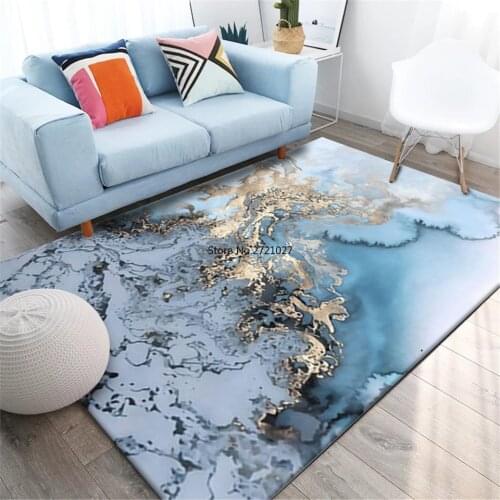 Abstract Blue Golden Sea Coffee Table Carpet Living Room Non-slip Kitchen Carpet Home Bedroom Bedside Mat