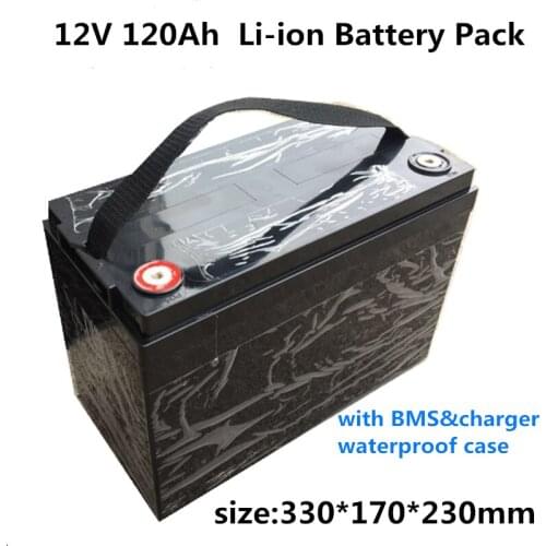 GTK Suitcase waterproof Protection high capacity 12V 120AH Lithium ion Battery with ABS BMS System solar EV Car Golf +10A Charge