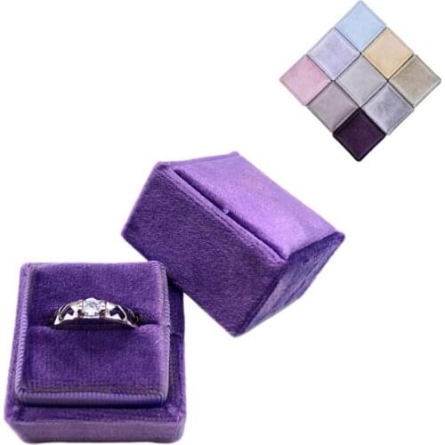 Velvet Single Ring Box Square Wedding Ceremony Ring Box with Detachable Lid MXMF