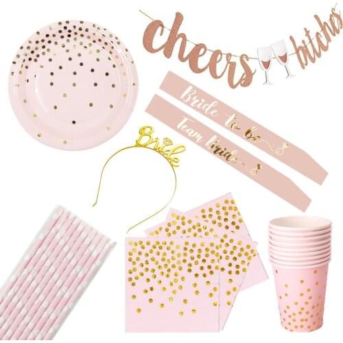 Hen Party Princess Birthday Decoration Pink Birthday Party Supply Disposable Paper Tableware Bachelor Hen Night Party Decoration