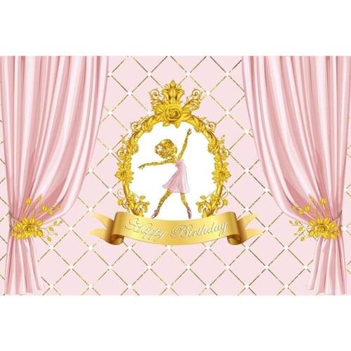 Pink With Gloden Rim Photography Background Pink Curtains Little Gloden Girl In Pink Backdrop For Girls Birthday Party Decor