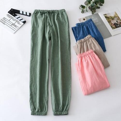 Spring / Autumn Cotton Pajamas Pants Women and Men Cotton Trousers Loose Sleep Bottoms Elastic Waist Solid Minimalist Sleepwear