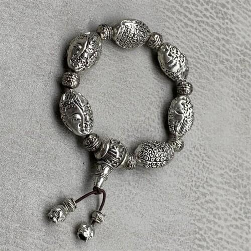 Chinese Exquisite Rare Collectible Tibetan Silver Handwork Auspicious Bracelet Statue Handicraft Home Decoration#5