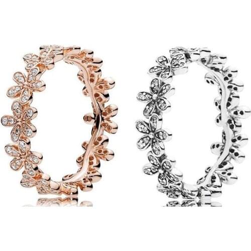 GChic 2020 NEW Arrival 925 Sterling Silver & Rose Gold Sparkling Daisy Flower Finger Ring Women Jewelry Gift Fashion Rings