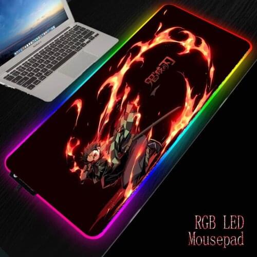XGZ Anime Demon Slayer Kimetsu No Yaiba Large LED Light RGB Mouse Pad USB Wired Gamer Mousepad Mice Mat 7 Colors for Computer PC