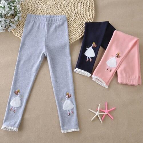 3-8 Y Baby Girls Leggings Childrens Cotton Solid Pencil Pants Autumn Korean Elastic Waist Print Lace Skinny Trousers for Girl