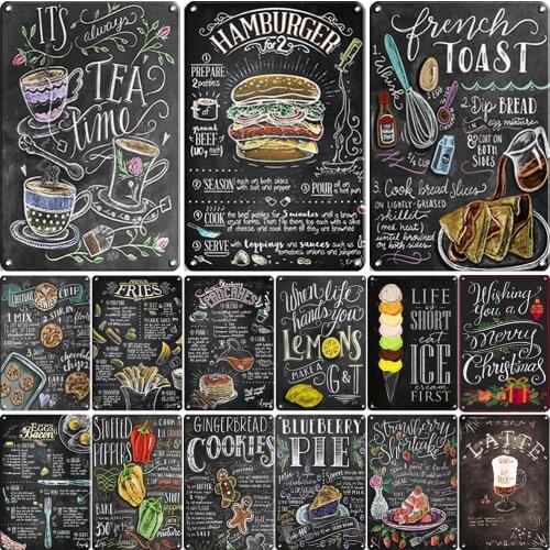 Metal Poster Burger Tin Signs Plate Coffee Poster Sign Restaurant Kitchen Wall Decoration Cafe Metal Poster Delicate Cooking