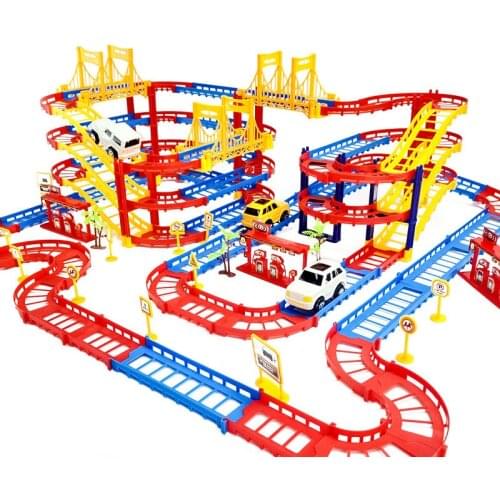 DIY 3D Electric Rail Car Train Track Multilayer Construction Vehicles Model Assemble Educational Toys Gift For Kids Children Boy