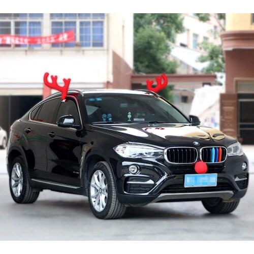 Cartoon 1pair Antlers + 1 Nose Cute Vehicle Nose Horn Set Merry Christmas Car Decor Happy New Year Bus Decorration Supply