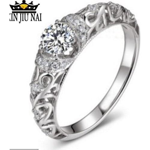 Hollow Carved Round Zircon Ball Wedding Ring for Women Micro-inlaid Simulation Ring Jewelry Engagement Love Ring Gift