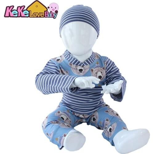 Baby Clothes Winter Long Sleeve Rompers Boy Kids Baby Bear Jumpsuit Hat Cotton Stripe New Born Baby Clothes Girls Cartoon Outfit