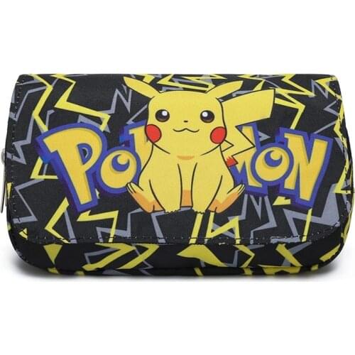 New Anime Pokemon Boy Pencil Box School Cartoon Pikachu Black Pencil Box School Supplies Girl Stationery Storage Bag