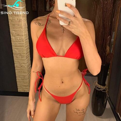 2021 Sexy 6 Colors Halter Bikini Set Female Plain Brazilian Swimsuit Women Two-pieces Thong Swimwear Bather Bathing Suit