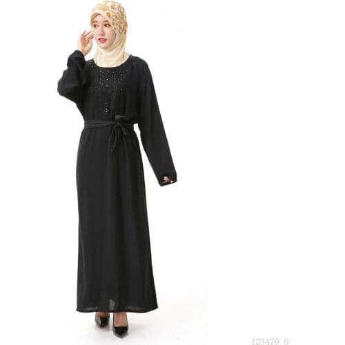 Three Buttons With Diamonds, Muslim Womens Robes, Arab Womens Worship Ceremonies Long Dress With Sleeves Abaya Turkey Clothes