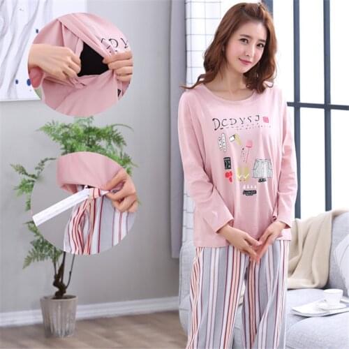 Maternity Striped Pajamas Set Full Sleeve Breastfeeding Sleepwear Nursing Pajamas for Pregnant Women Maternity Clothings