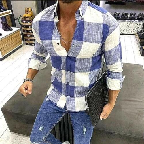 Fashion Mens Plaid Leopard Printed Shirts Casual Cotton Linen Shirt Mens Tops Button Down Classic Tees Shirt