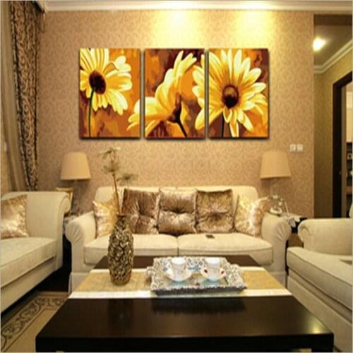 Hand painted wall art 50*50CM*3 Triptych canvas painting Gerbera flower painting by numbers wall pictures for living room H497