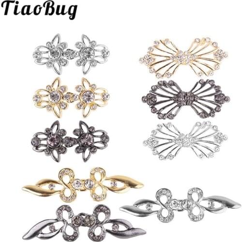 TiaoBug New 3 Pairs Women Golden Accessories Shiny Crystal Buckle Brooch Clip Sew On Button Cloak Clasp Fasteners Hooks and Eyes