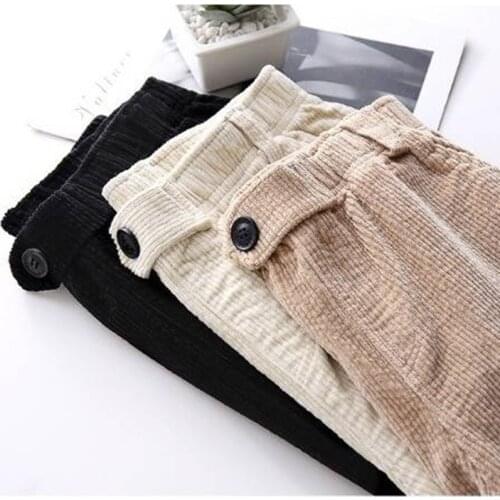 Autumn Winter Plus velvet Corduroy Pants Female students Korean loose casual Harlan pants Thick Warm Overalls Cropped pants 1223