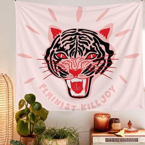 Vintage Tiger Tapestry Hanging Pink Wall Decor Cloth Flower Tapestry Wall Hanging Sexy Woman Retro Tapestry Wall Covering