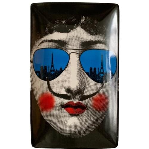 Vintage Ceramic Lady Face Plate Jewelry Storage Tray Fruit Candy Rectangular Dish Makeup Ashtray Home Desktop Decor