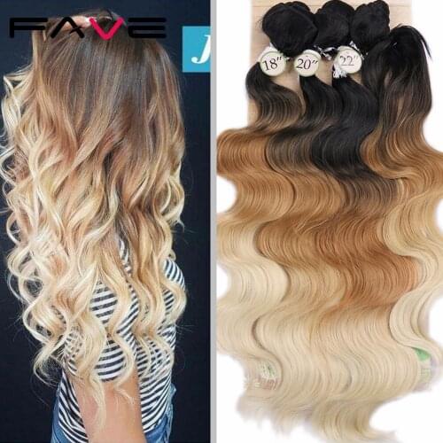 FAVE Body Wave Hair 3 Bundles With Closure Synthetic 4Pcs Lot Black Blue/Purple /Green/Blonde/Grey For Black Women daily Cosplay