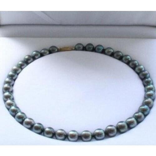 Jewelry Free Shipping 9-10mm Black AAA+ Tahitian Cultured Pearl Necklace 18"