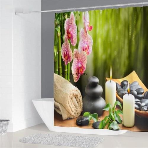3D Bamboo Running Water Green Bamboo Buddha Shower Curtain Waterproof Mildew Curtain New Zen Shower Curtain Bathroom Decoration