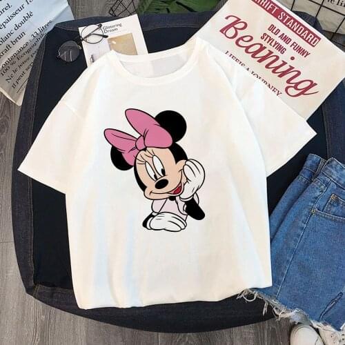 Women T Shirt Summer Short Sleeve Casual White Tshirts Mickey Mouse Minnie Mouse Print Harajuku T-shirts Girls Tee Tops