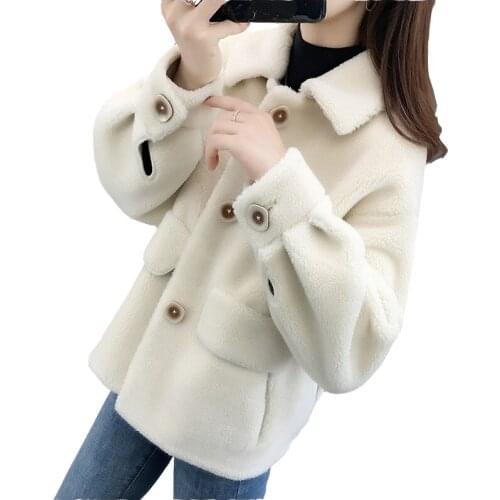 Granular sheep shearing overcoat woman imitation fur all-in-one winter jacket female new fashion warm short parka jackets women