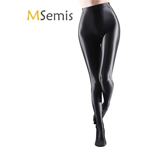 Womens Yoga Leggings Pants Fashion Glossy Pantyhose Ballet Dance Training Fitness Workout Gymnastics Sports Tights Trousers