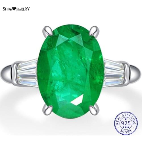 Shipei Classic 925 Sterling Silver Emerald Oual Gemstone Wedding Fine Jewelry Engagement Vintage White Gold Ring For Women