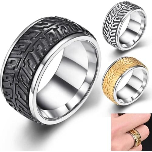 11MM Creative Mens Rotating hip-hop Car Tire Track Rings For Men Simple Titanium Steel Rings Birthday Gift Jewelry