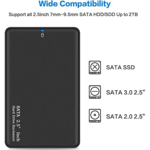 2.5 Inch 2TB Portable USB 3.0 External Hard Drive Disk Storage Devices Case LED Light External Hard Drive Enclosure Case