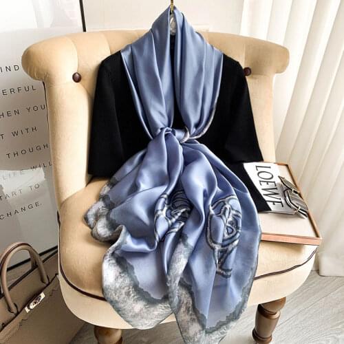 2021 Women Silk Winter Scarf Luxury Design Print Lady Beach Shawl Scarves Fashion Smooth Foulard Female Hijab
