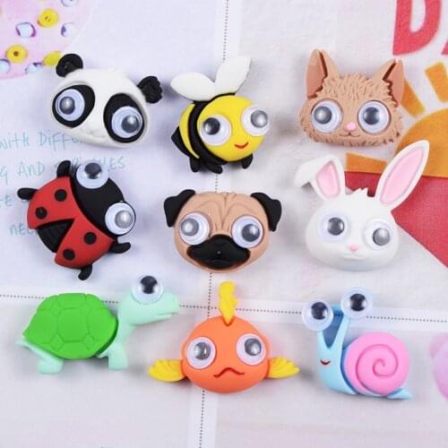 8pcs Kawaii Animal Moving eyes Resin Charms Pendants for Handmade Decoration Necklace Earring Key Chain Hair Jewelry Making