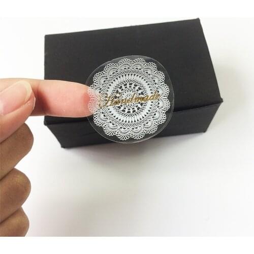 800 Pcs/lot Vintage Transparent Round White Lace Handmade PVC Sealing Sticker DIY Scrapbooking Baking Decor Label Wedding Supply