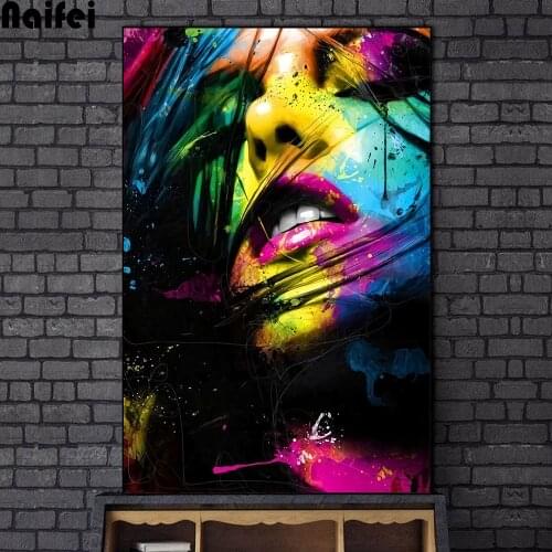 Abstract Sexy Lips Graffiti Art Diamond Painting cross stitch Colorful Girl Face Diamond embroidery Facet Art Pictures Cuadros