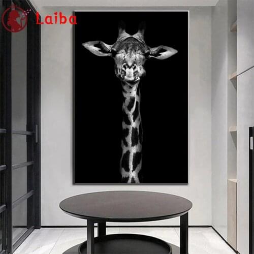 Diamond Embroidery Black and white animal art, giraffe Diamond Painting Full Square round drill Mosaic Cross Stitch Wall Art