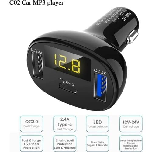 C02 USB&TYPE C Car Charger For Mobile Phone Metal Fast charger usb socket Multi-function voltage measuring car cigarette lighter