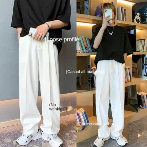 Summer Mens White Trousers/shorts Fashion Breathable Thin Wide-leg Pants Men Streetwear Loose Straight-leg Casual Shorts Men