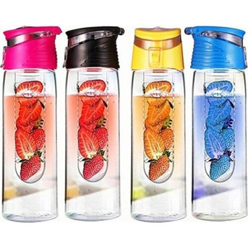 800ML Fruit Juice Infuser Water Bottle Cylindrical Health Sport Lemon Cup Bicycle AS Portable Flip Lid Clear Water Bottle