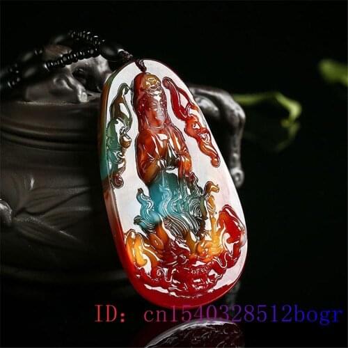 Color Jade Guanyin Pendant Gifts Jewelry Necklace Natural Jadeite Fashion Dragon Chinese Charm Amulet Carved