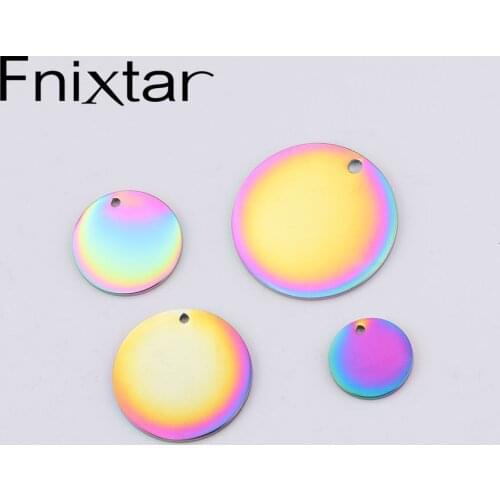Fnixtar 1.5mm Mirror Polish Stainless Steel Rainbow Color Blank Stamping Round Disc Charm 30/25/20/15mm 20piece/lot