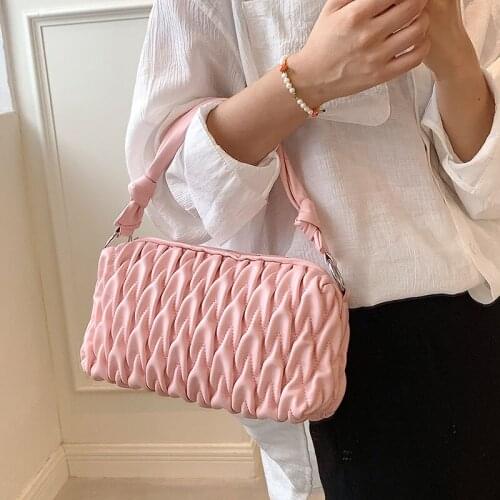 Elegant Female Square Shoulder Bag 2020 New High-Quality PU Leather Womens Handbag Pleated Metal Chain Messenger Crossbody Bag