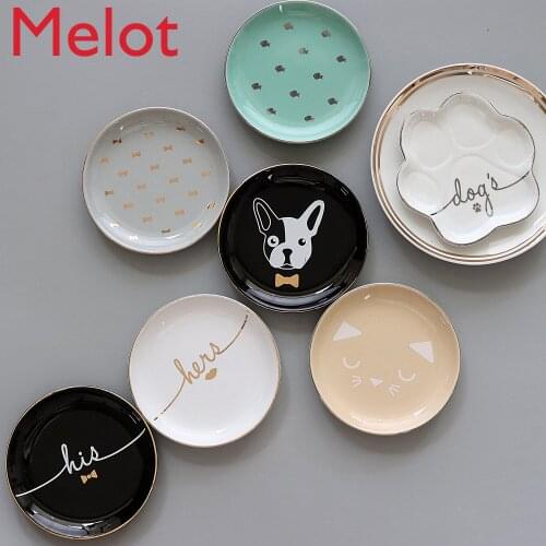 Hand-Painted Personalized Creative Simple Ceramic Plate Jewelry Display Tray Sauce Dish Saucer Round Dish Cutlery Set Kitchen