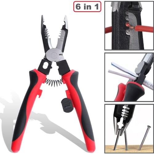 6-in-1 9" Wire Stripper Pliers Multi-function Wire Cutting Pliers Electricity Tool Cable Cutter Sharp-nose Plier Wire Crimper