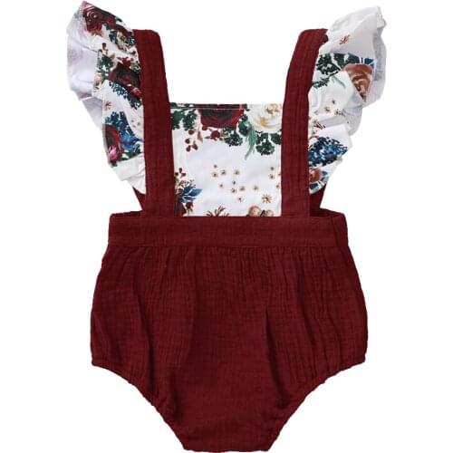 3-18M Newborn Infant Baby Girls Flower Red Rompers Ruffles Jumpsuit Summer Outfits Toddler Baby Girl Clothes