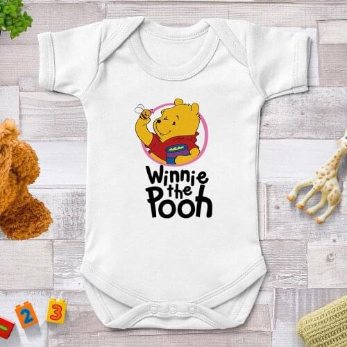 0-24M Baby Rompers Newborn Summer White O-neck Jumpsuits Winnie The Pooh Cartoon Printing Baby Girls Jumpsuits Bebe Bodysuits